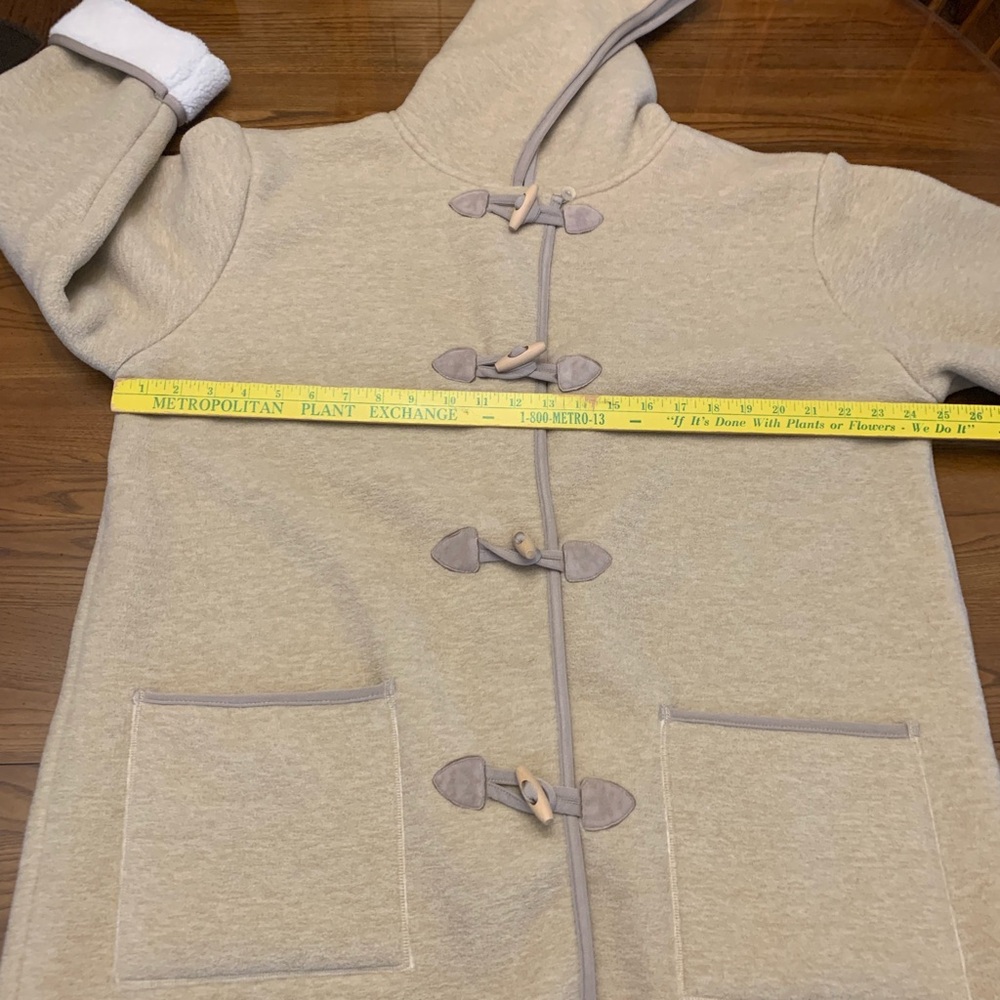 Liz Claiborne Beige Sherpa Lined Toggle Jacket Hood Duffle Coat SZ L Cud FIT XL